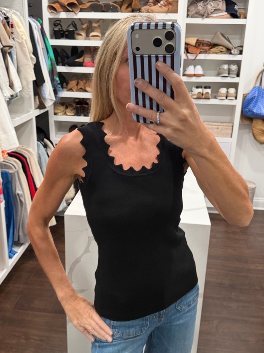 Amazon Black Ric Rac Neckline Knit Tank Top